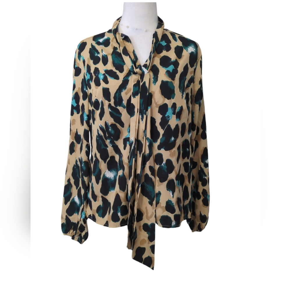SHEIN blouse long sleeve size M black/green/brown